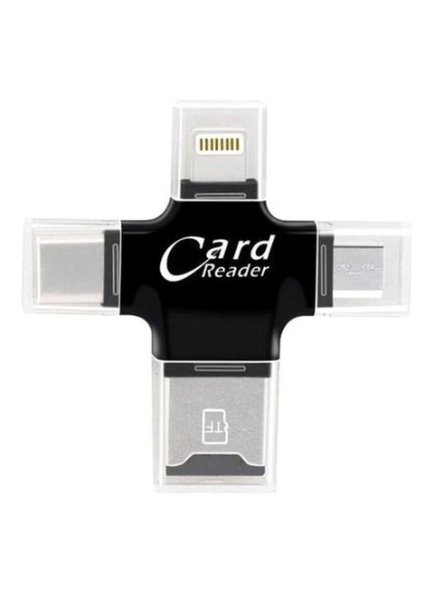 Generic - 4 In 1 Lightning Type-C Micro USB Card Reader Black
