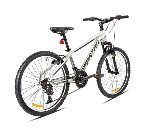 Spartan 24&quot; Calibre Hardtail MTB Mountain Bicycle with lightweight alloy frame &amp; rims,Gears, V-brakes, Front Suspension Bike and Shimano Shifters - Flame Silver - For Ages 10+.