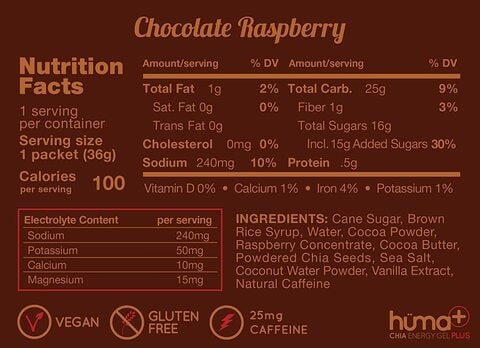 Huma Chia Energy Gel, Chocolate, 24 Gels, 1X Caffeine - Sports Nutrition For Endurance Exercise