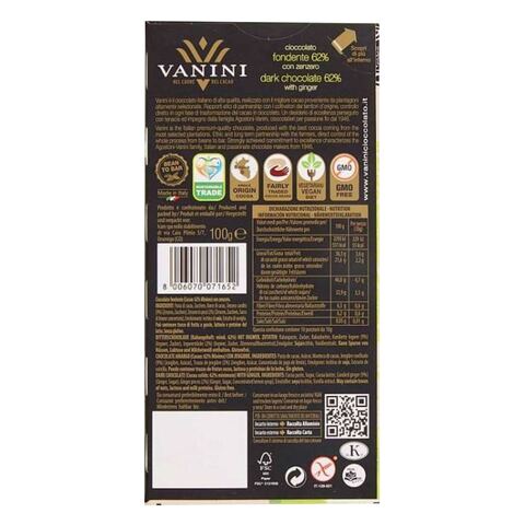 Vanini Ginger 62% Dark Chocolate 100g