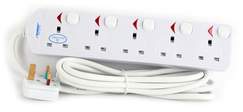 Terminator Brand UK Socket Power Extension With Individual Switches - 5way 5M