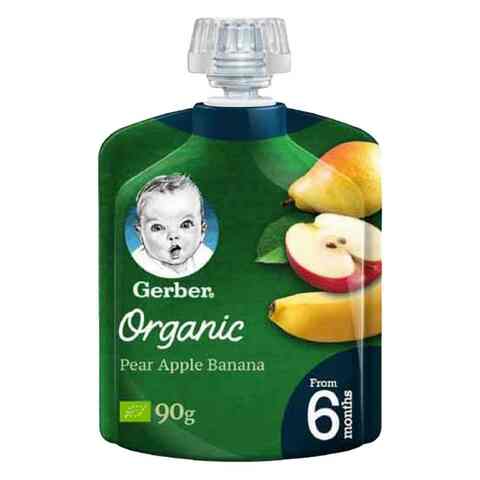 Gerber Organic Baby Puree Pear, Apple &amp; Banana 6 Month+, 90g