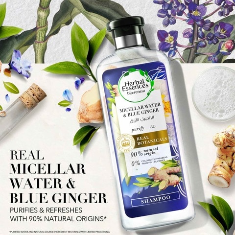 Herbal Essences bio:renew Purify Micellar Water &amp; Blue Ginger Shampoo 400ml + Conditioner 400ml