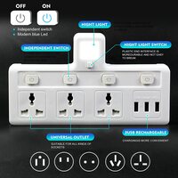 SKY-TOUCH Multi-Plug Extension Socket with 3 USB, Extender Wall Socket with 3 Electrical Outlets, Electrical Power Extender Outlet Adaptor for Home, Office, and Kitchen White