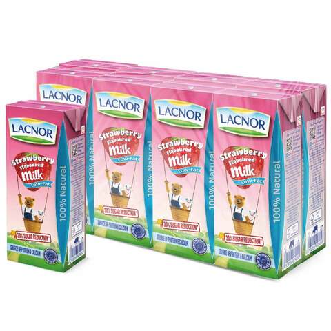 Lacnor Essentials Low Fat Strawberry Flavoured Milk 180ml Pack of 8