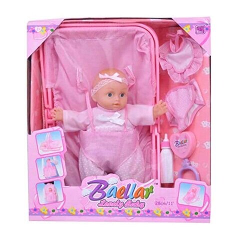 Baellar Lovely Baby Doll With Accessories Pink 28cm