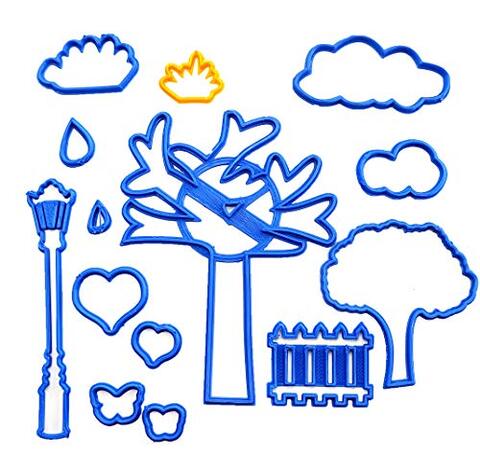 Generic Ohm 14Pcs/Set Park Theme Cookie Countryside Plant Tree Fence Lamppost Fondant Cutter Cake Decorating Tools