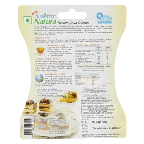 Sugar Free Natura Low Calorie Sweetener 200 PCS