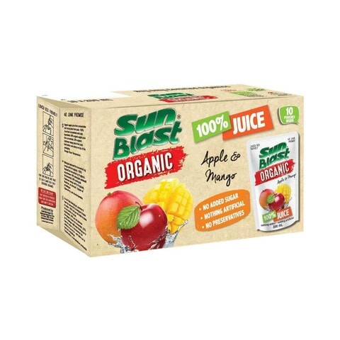 Sun Blast Organic No Added Sugar Apple And Mango Juice 200ml Pack of 10