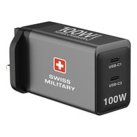 Swiss Military GaNII USB-C Charger Black 100 W With USB-C To USB-C Charging Cable Black 100W