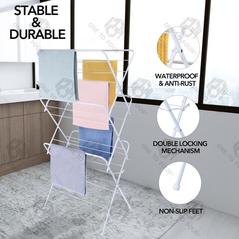 ONE TO FOUR Foldable Clothes Drying Laundry Rack, 3-Tier Hang Clothes Towel Laundry Dryer For Indoor, Outdoor, White