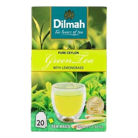Buy Dilmah Pure Ceylon Green Tea With Lemongrass 20 Sachets, 40g in Saudi Arabia