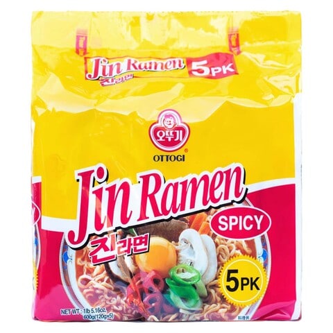 Ottogi Jin Ramen Spicy Korean Style Instant Noodles 120g Pack of 5