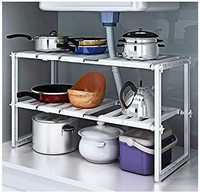 SKY-TOUCH 2 Tiers Expandable Kitchen Storage Multi-Functional Rack Adjustable Stainless Steel Under Sink Organizer Storage Shelf Cabinet