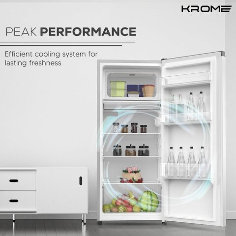 Krome 220L Single Door Refrigerator, Environment Friendly, Reversible Door, Best Compact Small Fridge For Mini-Bar, Kitchen, Home Or Office, Silver, KR-RDC220H