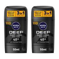 NIVEA MEN Antiperspirant for Men DEEP Black Carbon Stick 50ml Pack of 2