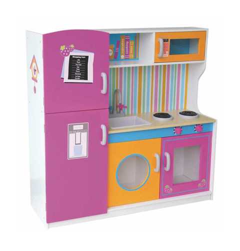 Wooden DollHouse Kit Kitchen and fridge DIY Toy Realistic 3D with Furnitures Birthday Gift For Girl 104*30*102 CM RW-17553