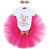 2nd Birthday Baby Girl Princess Party Costume Dress | Hot Pink