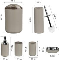 Bathroom Accessories Set,6-Piece Bathroom Gift Set,Toothbrush Holder,Toothbrush Cup,Soap Dispenser,Soap Dish,Toilet Brush Holder,Trash Can,Tumbler Bathroom Accessory Set Complete,Beige Ringed