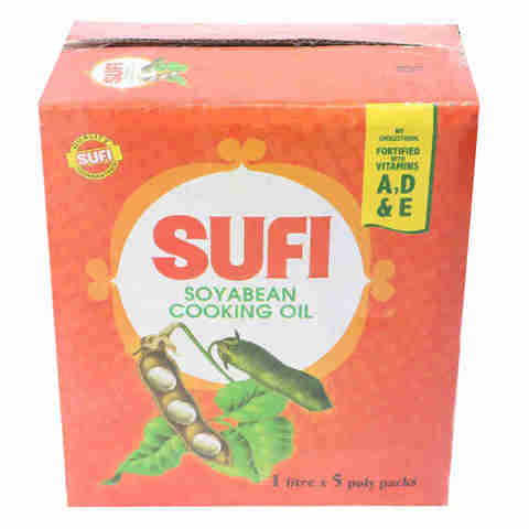 Sufi Soya Bean Cooking Oil 1 lt (Pack of 5)