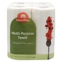 Carrefour 3 Ply Multi-Purpose Towel White 90 Sheets 4 Rolls
