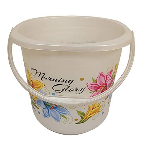 Kuber Industries Floral Plastic Bucket, 16 litres, Off White