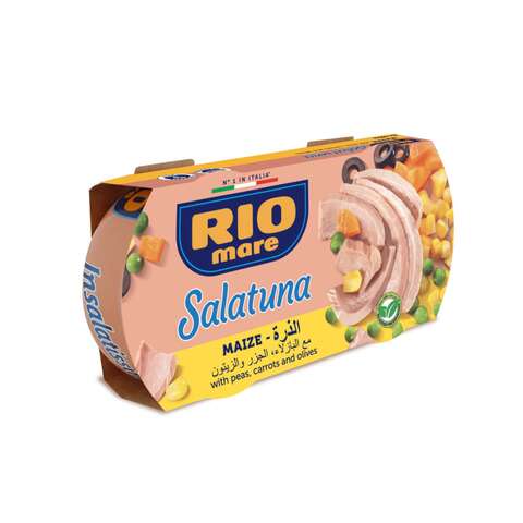 ريو ماري سالاتونة بالذرة مع البازلاء والجزر والزيتون 160 غرام حزمة من 2 .