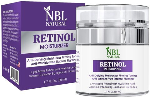 NBL Natural Retinol Moisturizer Cream for Face and Eye Area with Retinol Hyaluronic Acid Vitamin E and Green Tea. Night And Day Moisturizing 1.7 oz. / 50 ml.