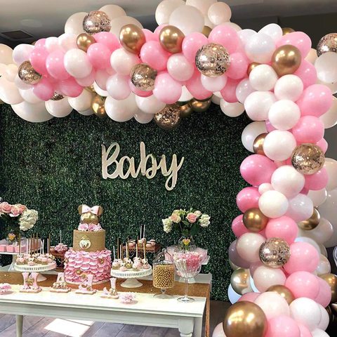 Guasslee Pink Balloon Arch Garland Kit - 124 Pieces White Pink Gold And Gold Confetti Latex Balloons