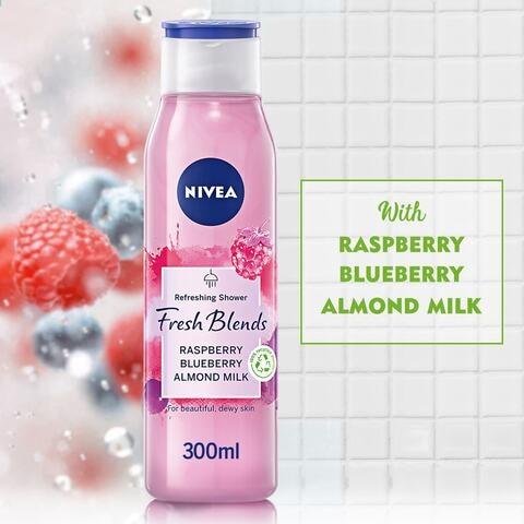 NIVEA Shower Gel Body Wash Fresh Blends Raspberry and Blueberry and Almond Milk 300ml