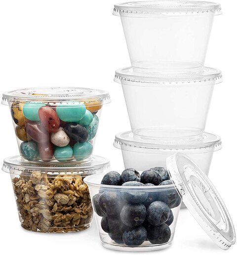 100 Sets] 4 oz Small Plastic Containers with Lids, Jello Shot Cups