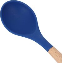 Royalford Silicon Serving Spoon, Wooden Handle, RF10648 Dinnerware Cookware Professional Cooking Good Grip Handle Non Stick Safe, Multicolor