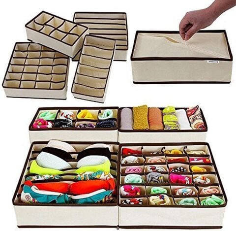 Underwear Drawer Organizer 4 Set Foldable Underwear Drawer Organizer and  Closet Dividers Storage Box for Clothe Socks Underwear