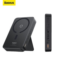 Baseus 5000 mAh Battery Pack For Magsafe, Wireless Portable Charger PD 20W Fast Charging With Stand And USB-C (On The Side), Magnetic Power Bank For iPhone 15/14/13/12 Pro/Pro Max/Plus/Mini Black