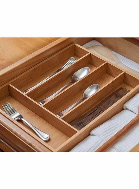 Lihan - Bamboo Cutlery Tray Drawer Spoon And Fork Candy Keeper Brown 5X26X36Centimeter