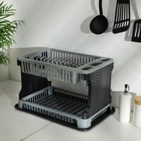 Royalford 2 Layer Rattan Dish Drainer, Plastic Drainer, 2-Tier Plastic Dish Drainer Rack For Kitchen Counter With Removable Drain Board For Home Kitchen Counter Top Organizer - RF10117