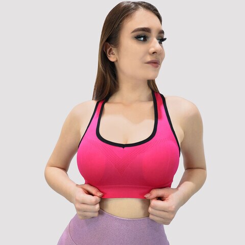 Kidwala Sports Bra, Activewear Round Neck Padded Top Workout Gym Yoga Outfit for Women (Medium, Pink)