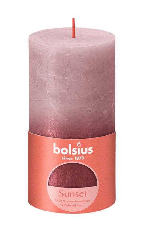 Bolsius Rustic Pillar Candle, Ash Rose &amp; Red, 130/68mm