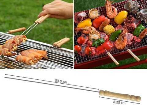 Barbecue Skewers Stainless Steel Needles Sticker With Wooden Handle (20 Pcs)