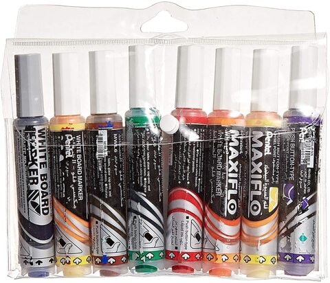 Buy Pentel Maxiflo White Board Marker Set Multicolour 8 PCS Online - Shop  Stationery & School Supplies on Carrefour UAE