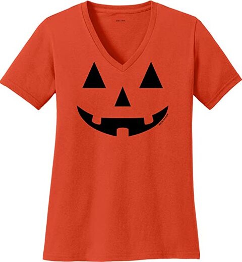 Pumpkin Halloween Costume T-Shirt V Neck for Girls Boys (ORANGE, 7-8 Years)