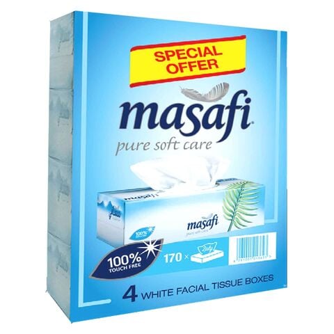Buy Masafi Pure Soft Care Facial Tissue White 170 Sheets Pack of 4 in UAE