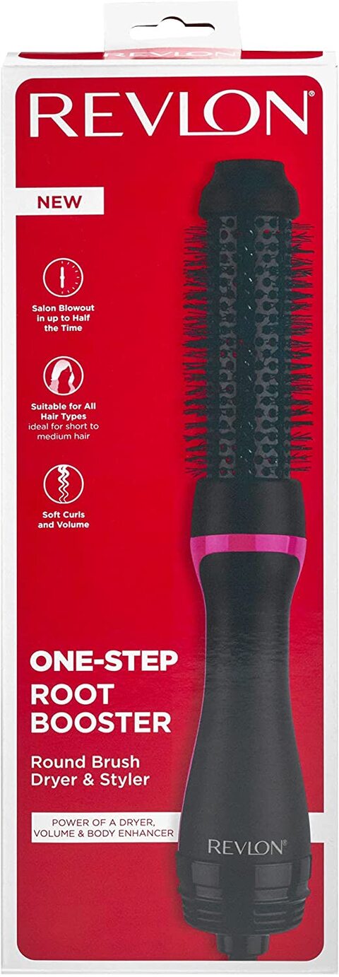 Revlon One Step 1, 1/2-Inch Root Booster Round Brush Dryer And Styler, Black And Pink