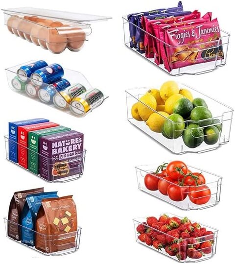 Refrigerator Organizer Bins - Stackable Organizers for Freezer, Kitchen, Countertops, Cabinets - Clear Plastic Pantry Storage Racks (4 items/Set of 8)