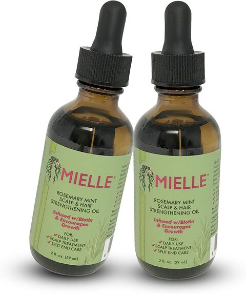 Mielle Organics Rosemary Mint Growth Oil 2 OZ, (Pack Of 2), Scalp And Hair Strengthening Oil, Infused With Biotin To Encourage Growth
