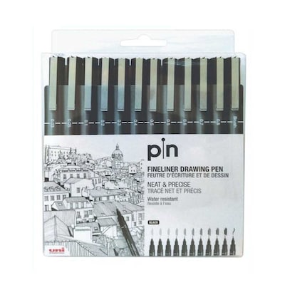 Uni Pin Fineliners- Black Set of 12