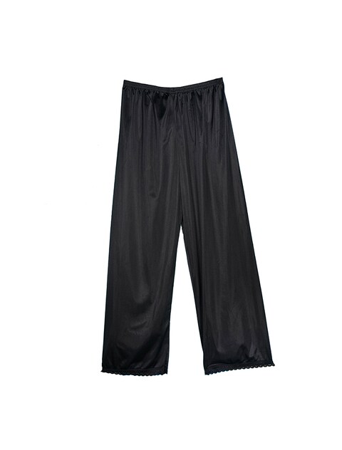 3- Pieces Full Length Soft inner Pants Trousers Silk 100% with Elasticised Waistband Women Black L
