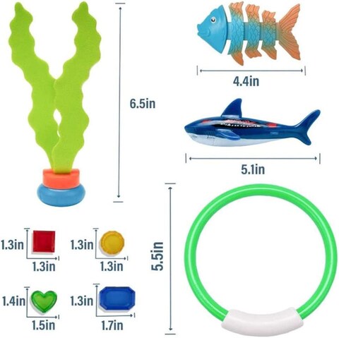 26 PCS Diving Toy for Pool Use Underwater Swimming/Diving Pool Toy Rings, Toypedo Bandits,Stringy Octopus and Diving Fish with Under Water Treasures Gift Set Bundle