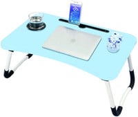 Foldable Laptop Bed Table Multi-Function Lap Bed Tray Table with Storage Drawer and Water Bottle Holder, Serving Tray Dining Table with Slot for Eating, Working on Bed/Couch/Sofa - Blue, LT3-BLU