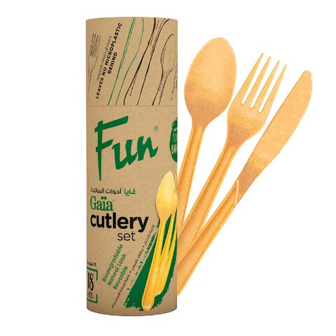 Buy Fun® Gaia Eco Friendly Bio Degradable Cutlery - Pack of 18 in UAE